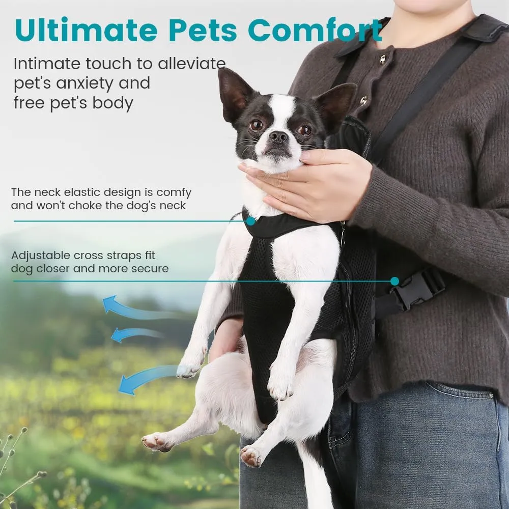 Inspack Dog Backpack Carrier, Adjustable Pet Cat Dog Front Carriers Back Pack, Dog Travel Bag, Dog Chest Carrier,Dog Carriers for Dmall Dogs, Cat Sling, Carrying Backpack, L, Black