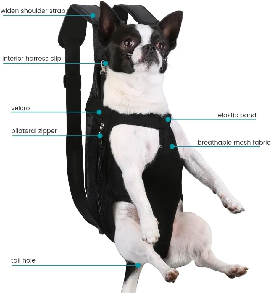 Inspack Dog Backpack Carrier, Adjustable Pet Cat Dog Front Carriers Back Pack, Dog Travel Bag, Dog Chest Carrier,Dog Carriers for Dmall Dogs, Cat Sling, Carrying Backpack, L, Black