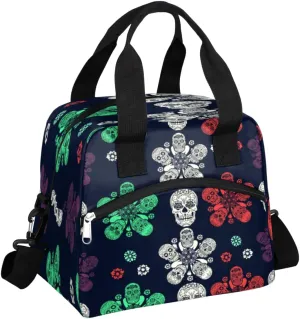 Insulated Lunch Bag for Women Men Colorful Floral Goth Mexican Skull Lunch Box Reusable Lunch Cooler Bag Large Lunch Tote Bag for Work Picnic Travel School