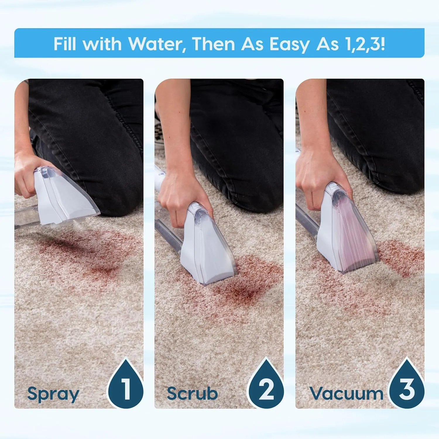 IRIS USA Carpet Spot Cleaner Machine with Auto Spray for Low Pile Carpets, Couch, Sofa, Upholstery, Car Detailing,Shallow Berber Rug, Lightweight Portable Chemical-Free Stain Remover 500mL Water Tank