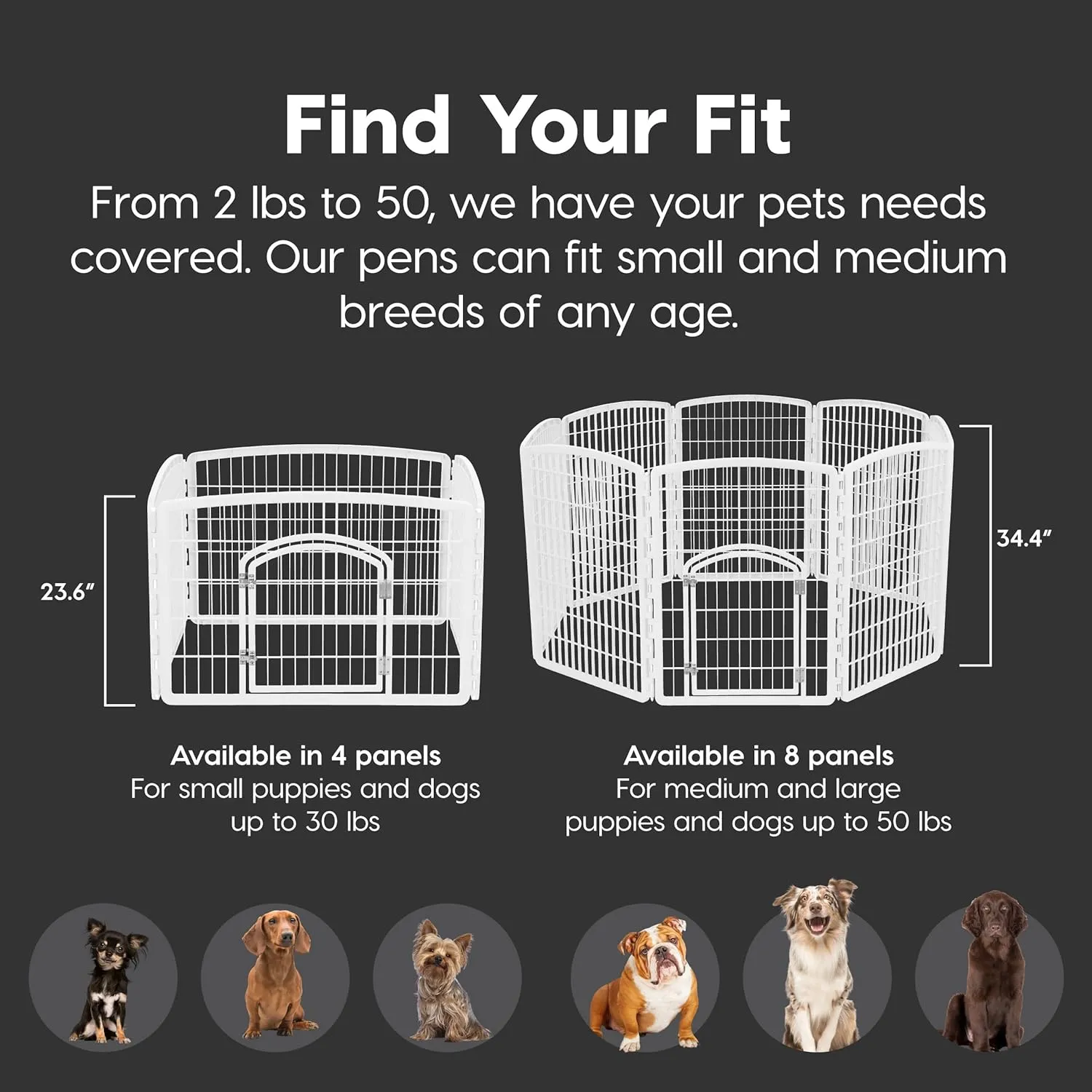 IRIS USA Puppy Playpen Dog Playpen Fence Enclosure with Dog Gate Door - Indoor Pet Playpen - 4 or 8 Panel