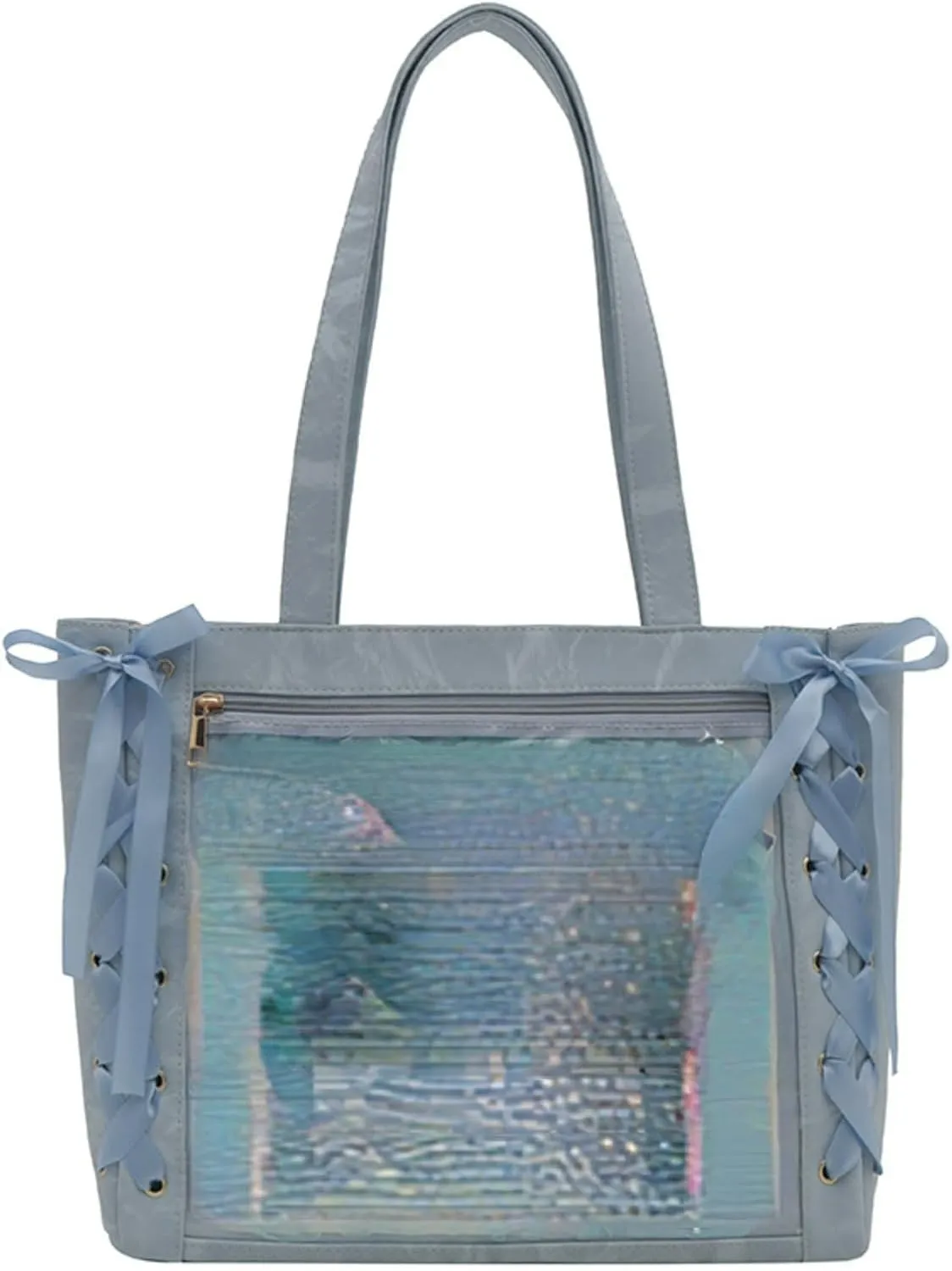 Ita Bag, Cute Bag, Kawaii Large Capacity Transparent Tote with Ribbon Bow