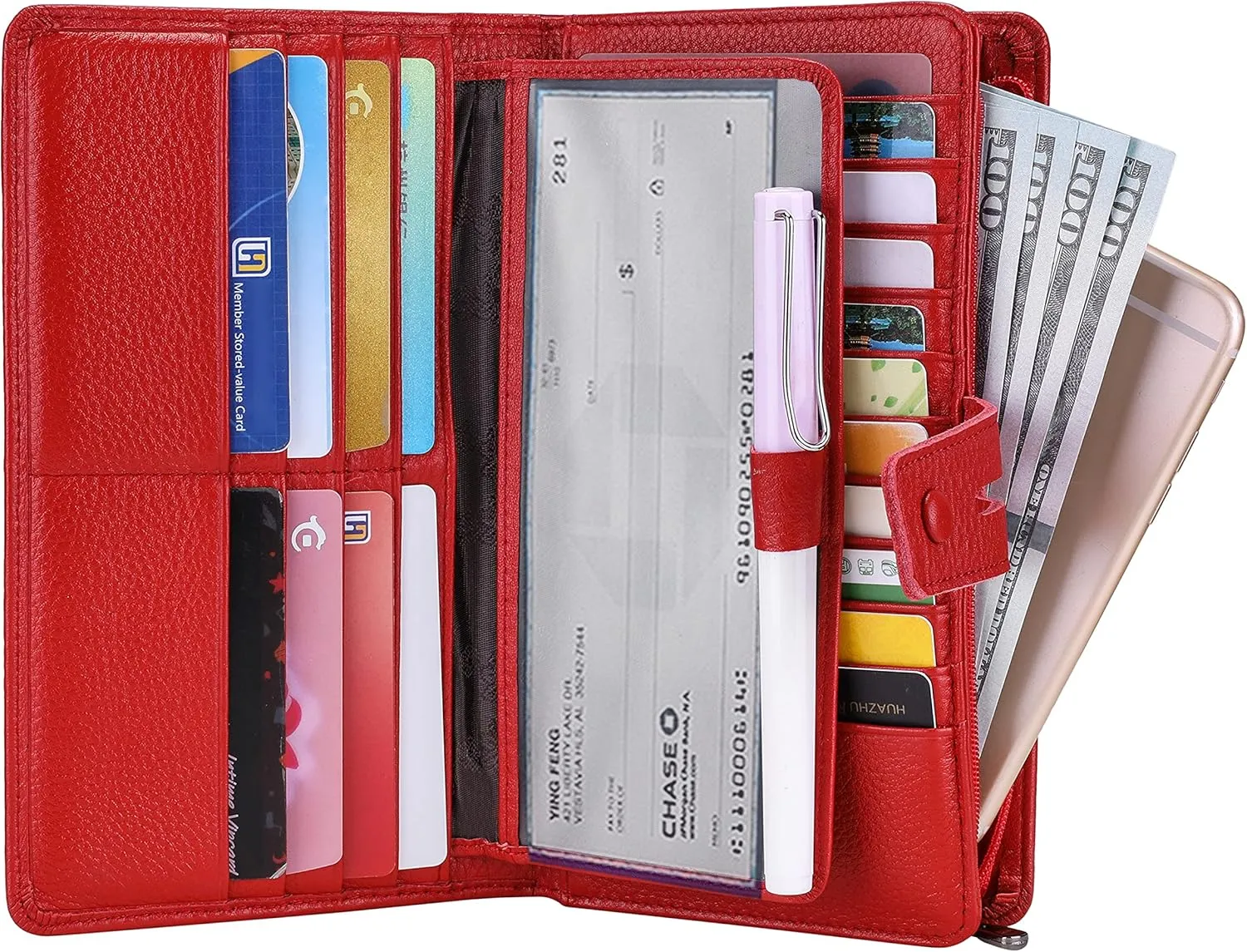 Itslife Womens Wallet,Large Capacity RFID Blocking Leather Wallets Credit Cards Organizer Ladies Wallet with Checkbook Holder
