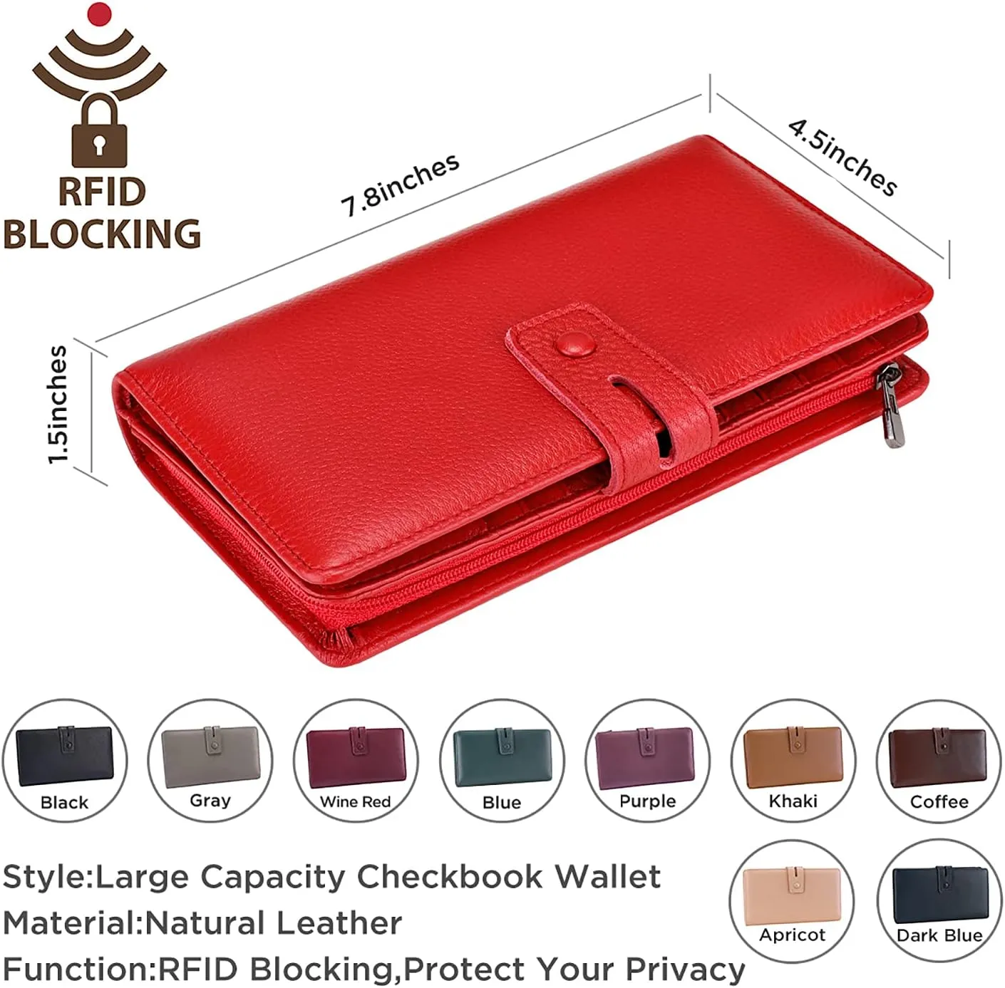 Itslife Womens Wallet,Large Capacity RFID Blocking Leather Wallets Credit Cards Organizer Ladies Wallet with Checkbook Holder