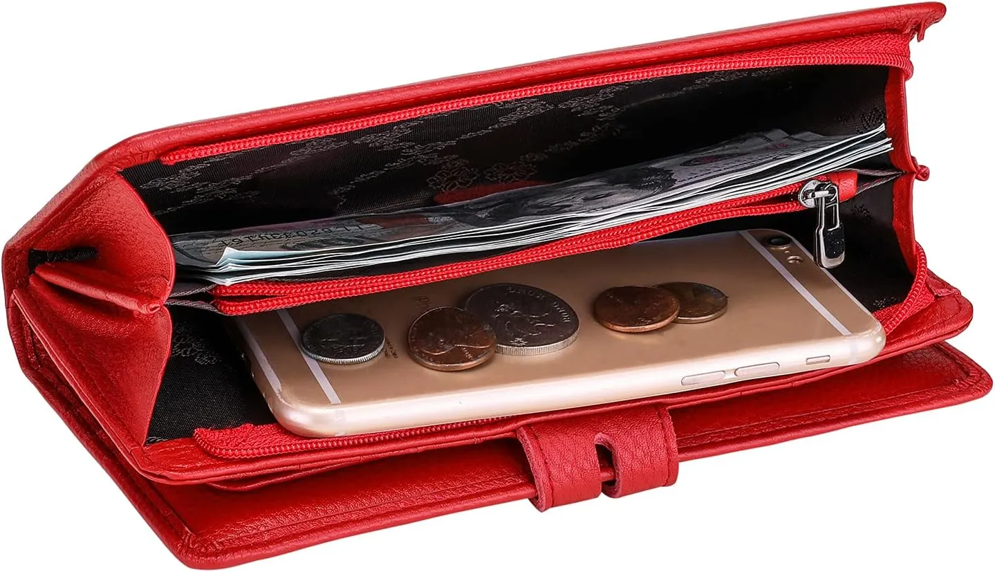 Itslife Womens Wallet,Large Capacity RFID Blocking Leather Wallets Credit Cards Organizer Ladies Wallet with Checkbook Holder