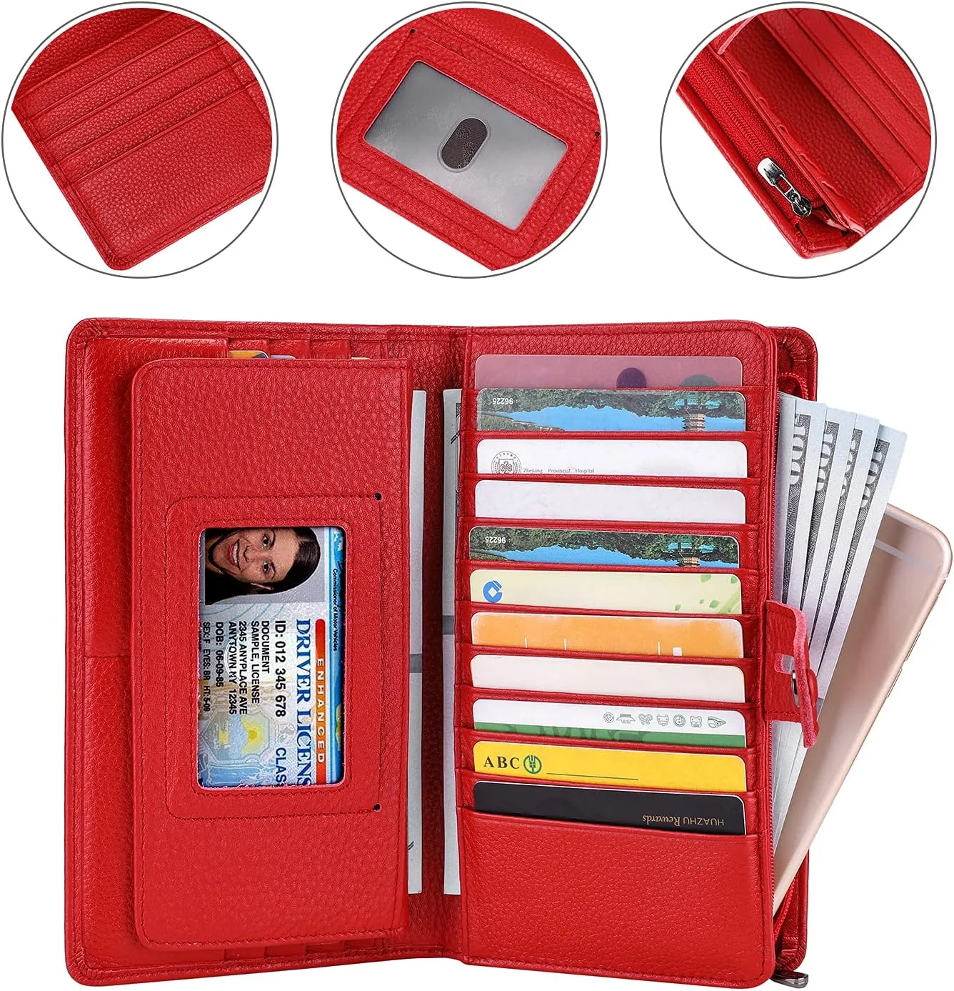 Itslife Womens Wallet,Large Capacity RFID Blocking Leather Wallets Credit Cards Organizer Ladies Wallet with Checkbook Holder