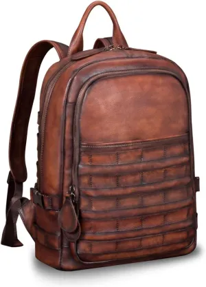 IVTG Genuine Leather Large Backpack for Men Vintage Laptop Knapsack Purse Rucksack Daypack High Capacity for Travel Bag