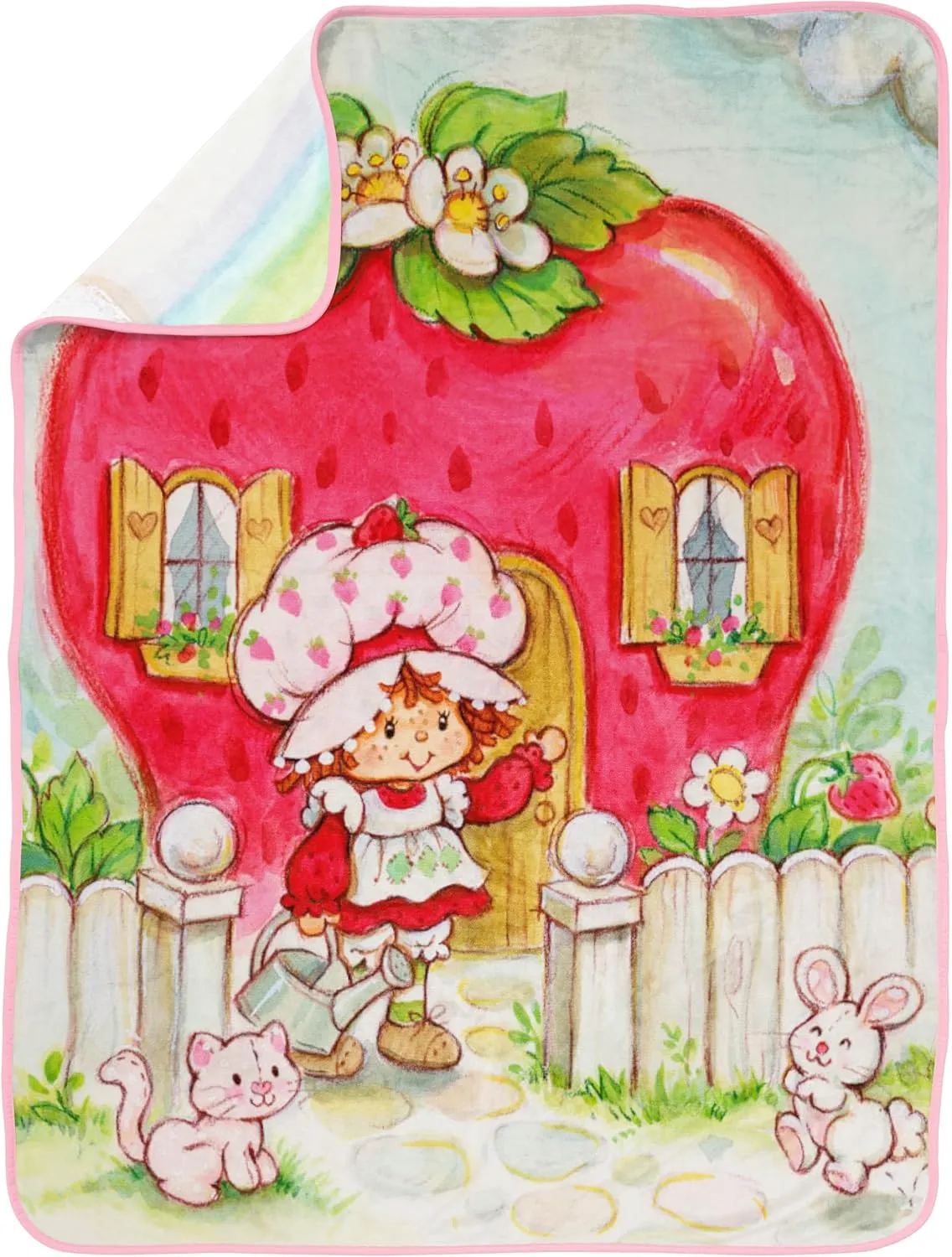 Jay Franco Strawberry Shortcake Berry Playhouse Plush Travel Throw Blanket - Measures 40 x 50 Inches - Kids Super Soft Lightweight Bedding