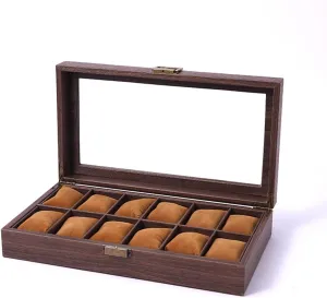 JEKKAH Retro Wood Grain Leather Watch Storage Box Multiple Watch Boxes Watch Mechanical Watch Jewelry Box Home Large Capacity(12 Slots)