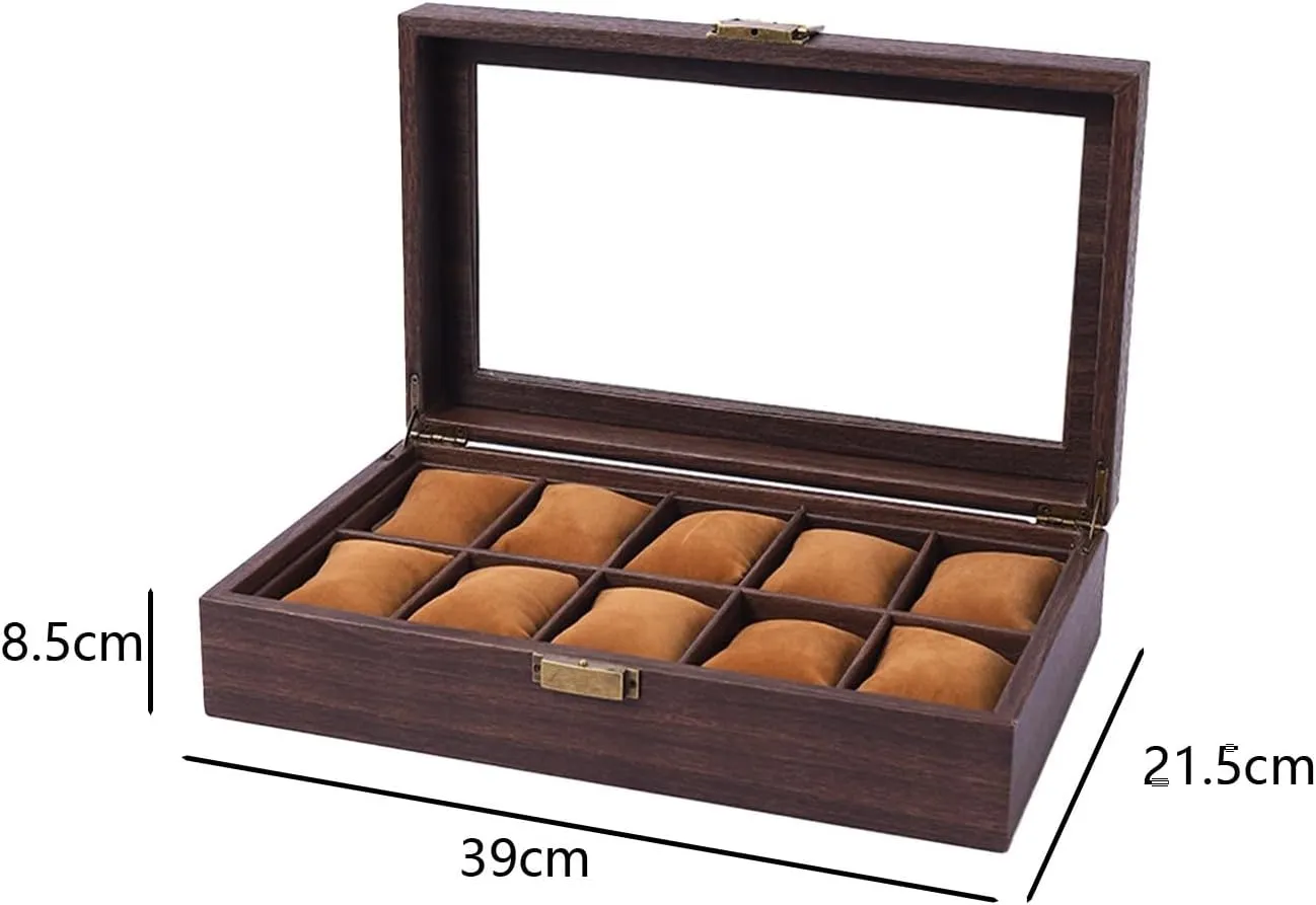 JEKKAH Retro Wood Grain Leather Watch Storage Box Multiple Watch Boxes Watch Mechanical Watch Jewelry Box Home Large Capacity(12 Slots)