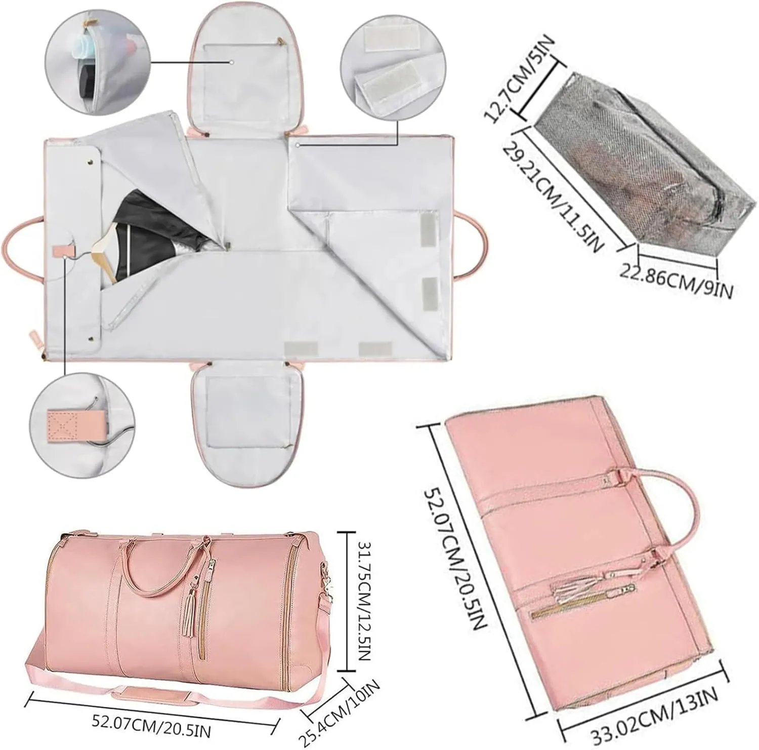 Jenni Bag, Jennibag, Jenni Bag Travel Bag, Jenni Travel Bag, Deluxe Garment Duffle Bags for Travel, Convertible Foldable Carry on Garment Bags (All-Match White)