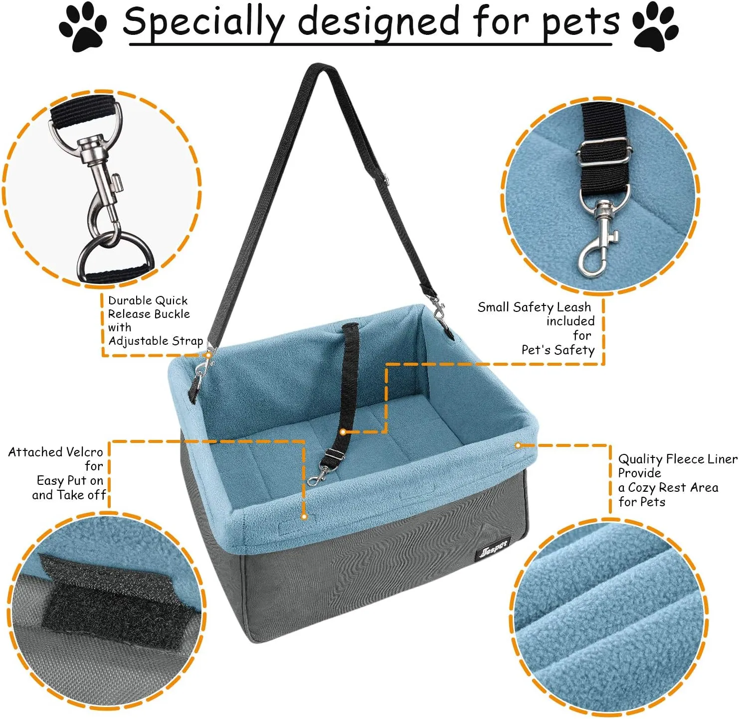 JESPET & GOOPAWS Dog Booster Seats for Cars, Portable Dog Car Seat Travel Carrier with Seat Belt for 24lbs Pets