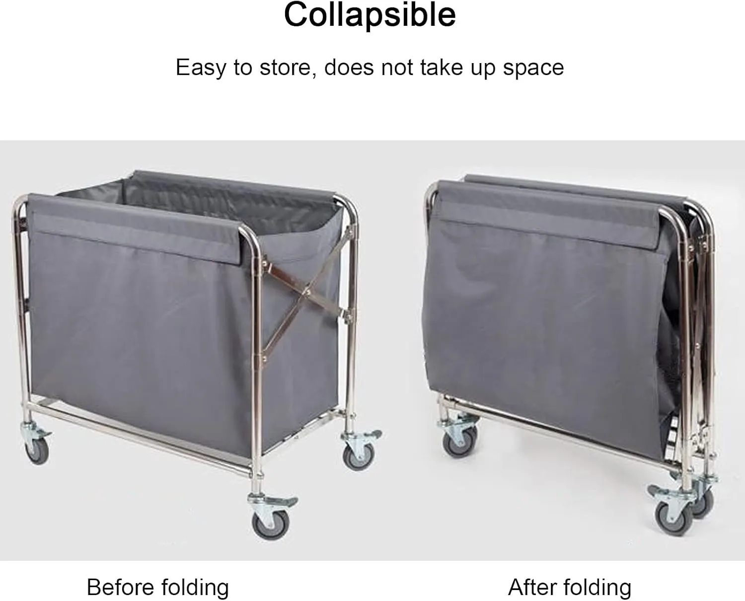 JKGHK Collapsible Laundry Trolley, Oxford Cloth Bag Laundry Sorter Hamper, Linen Cart，Wheeled Laundry Trolley Carts, Linen Collector, Commercial Hotel Laundry Containers, for Hotel/Home/Laundry Room