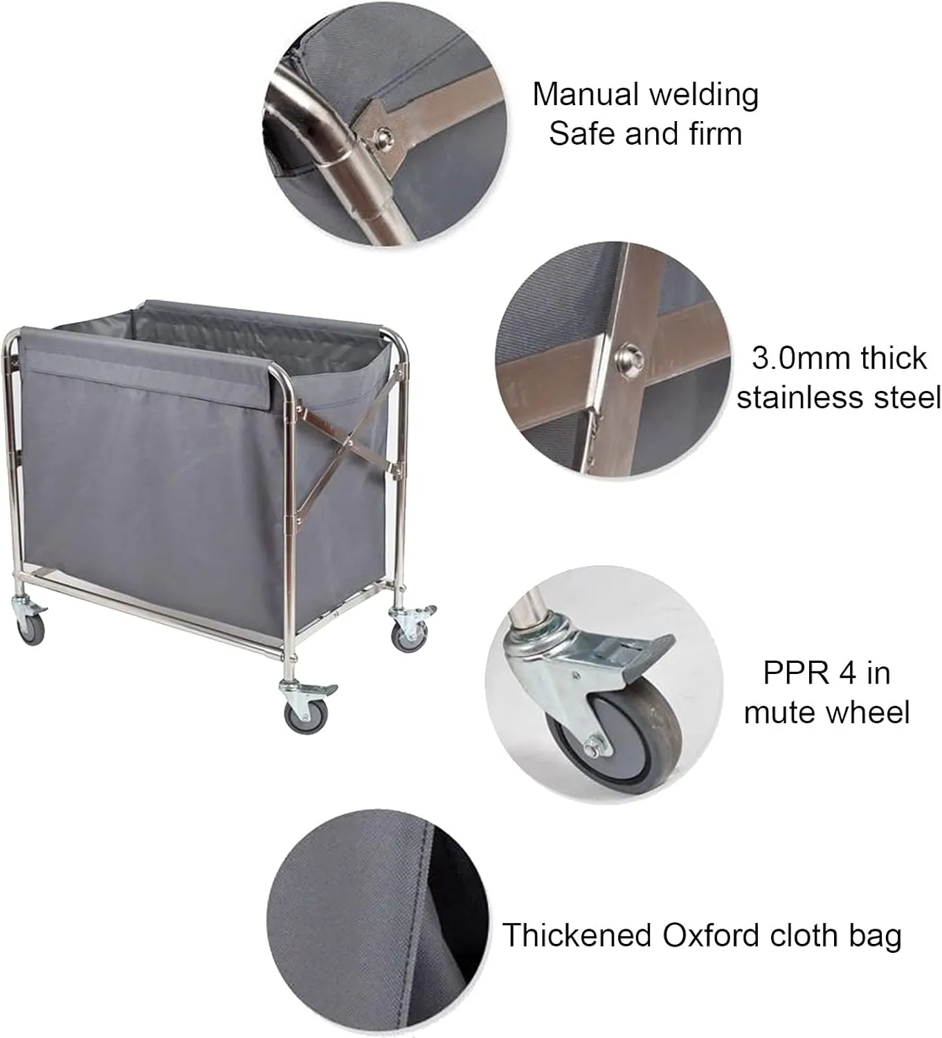 JKGHK Collapsible Laundry Trolley, Oxford Cloth Bag Laundry Sorter Hamper, Linen Cart，Wheeled Laundry Trolley Carts, Linen Collector, Commercial Hotel Laundry Containers, for Hotel/Home/Laundry Room
