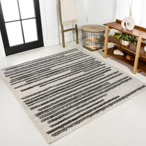 JONATHAN Y MOH207A-8SQ Khalil Modern Berber Stripe Area Rug, Contemporary, Bohemian, Scandinavian, Minimalistic, Rustic for Living Room, Dining Room, Bedroom, Kitchen, Cream/Black, 8' Sqaure