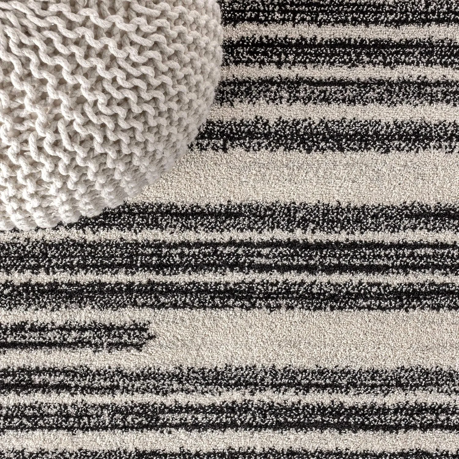 JONATHAN Y MOH207A-8SQ Khalil Modern Berber Stripe Area Rug, Contemporary, Bohemian, Scandinavian, Minimalistic, Rustic for Living Room, Dining Room, Bedroom, Kitchen, Cream/Black, 8' Sqaure