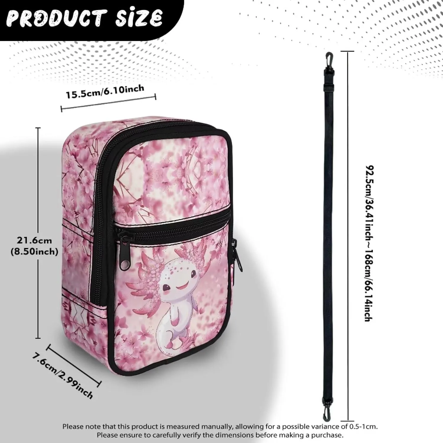 JoyLamoria Women Novelty Crossbody Bag Travel Hiking Daypack Mini Crossbody Purse with Pocket, Cherry Blossoms Axolotl
