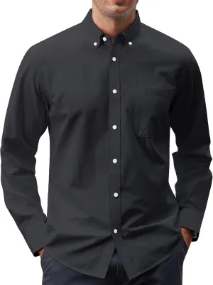 J.VER Men's Oxford Shirt Solid Casual Button Down Collar Shirts Long Sleeve Dress Shirts with Pocket