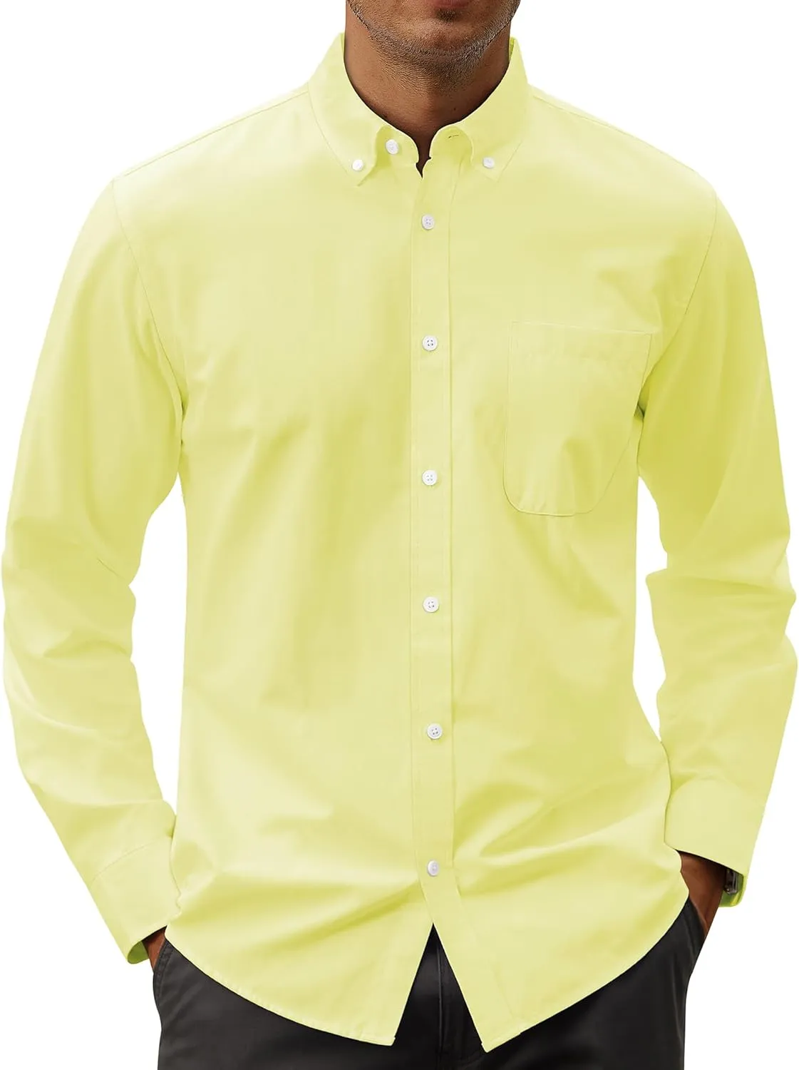 J.VER Men's Oxford Shirt Solid Casual Button Down Collar Shirts Long Sleeve Dress Shirts with Pocket