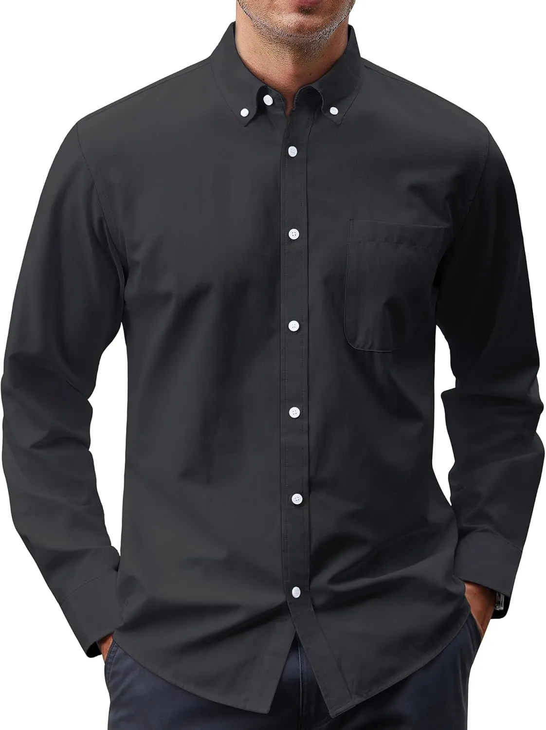 J.VER Men's Oxford Shirt Solid Casual Button Down Collar Shirts Long Sleeve Dress Shirts with Pocket