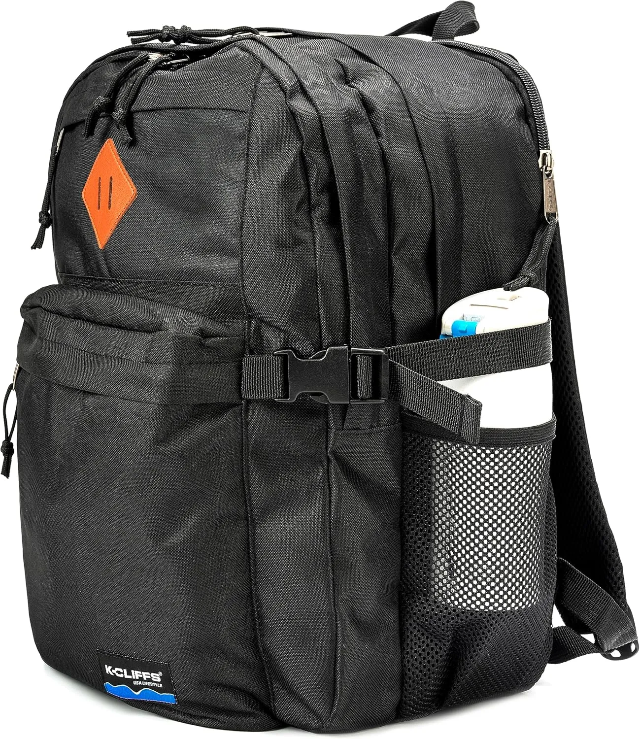 K-Cliffs Classic Backpack Basic Student Campus Daypack Simple Travel Rucksack with Laptop Compartment Bottle Holder Padded Straps Black