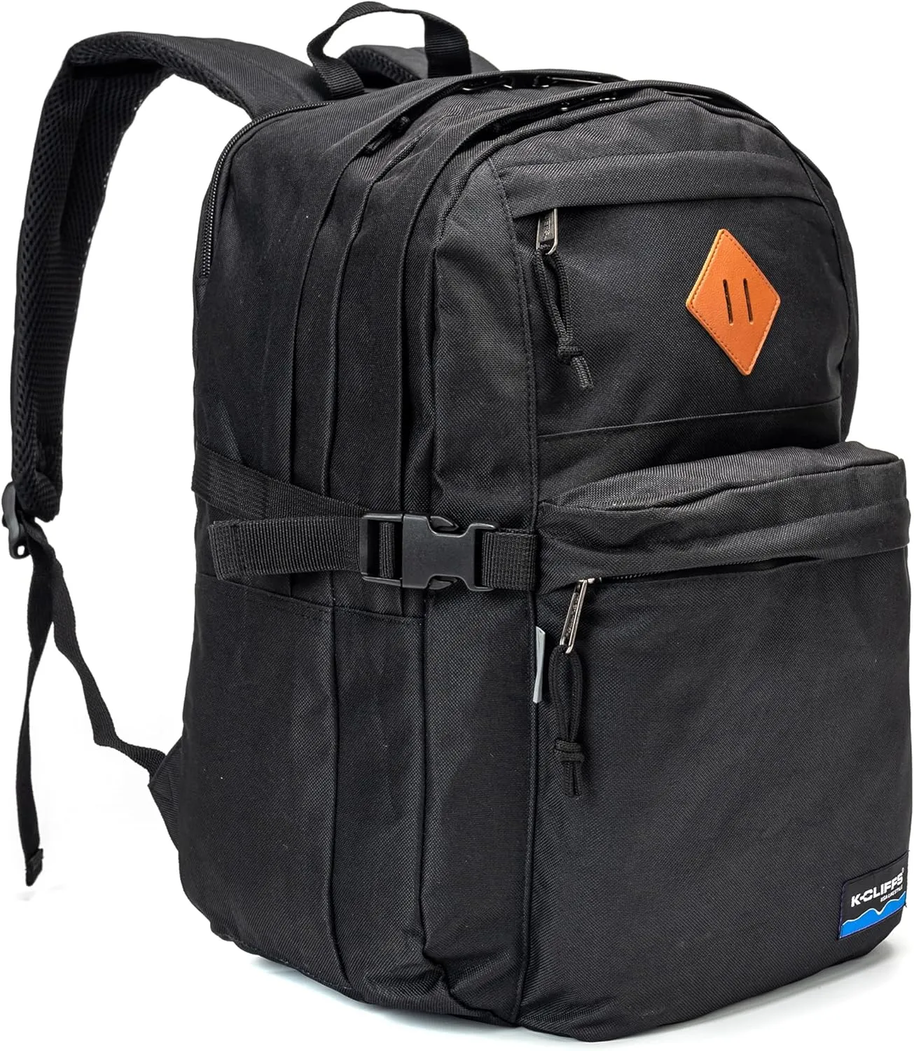 K-Cliffs Classic Backpack Basic Student Campus Daypack Simple Travel Rucksack with Laptop Compartment Bottle Holder Padded Straps Black