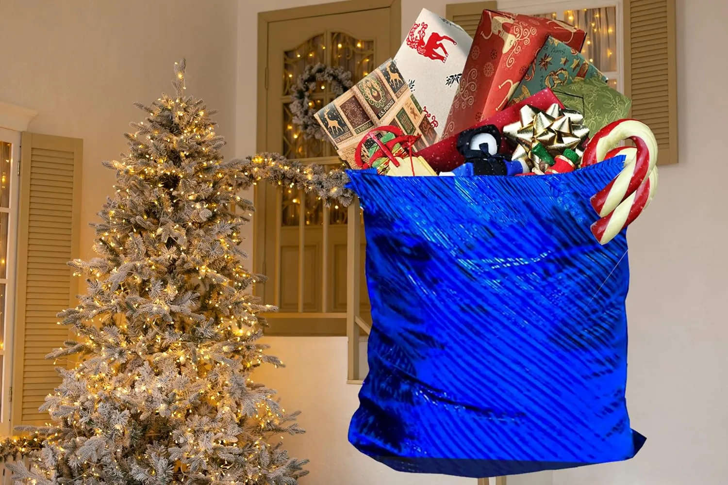 K-Kraft 26 x 35.5 inches Reusable Easy-to-Use Gift Wrap Bag available in Three Sizes great for Hanukkah, Valentine's Day, Christmas, Birthdays and more (Festive Blue Stripes, 26 x 35.5 inches)
