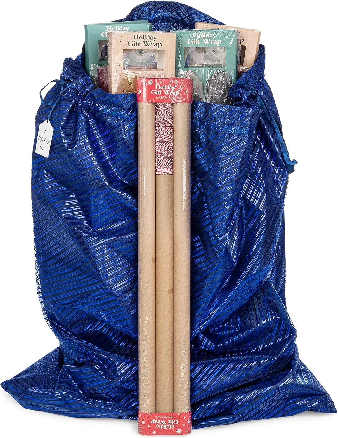 K-Kraft 26 x 35.5 inches Reusable Easy-to-Use Gift Wrap Bag available in Three Sizes great for Hanukkah, Valentine's Day, Christmas, Birthdays and more (Festive Blue Stripes, 26 x 35.5 inches)