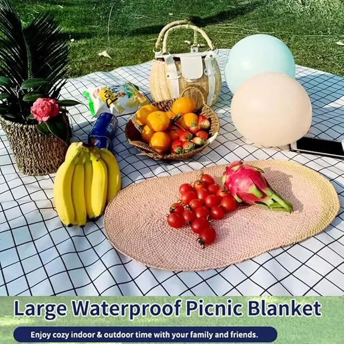 K Y KANGYUN Extra Large Picnic Blanket Outdoor Beach Blankets, Water-Resistant Foldable Sandproof Blankets Cute Picnic Mat for Beach, Camping Grass Lawn Park Mats (White, 80x80 in)