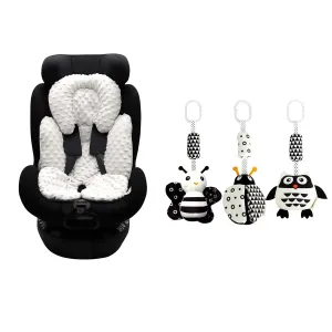 KAKIBLIN Infant Car Seat Insert, Baby Carseat Head & Body Support for Newborn,Baby Hanging Toy,3 Pack Black and White Baby Toys for 3 6 9 12 Months