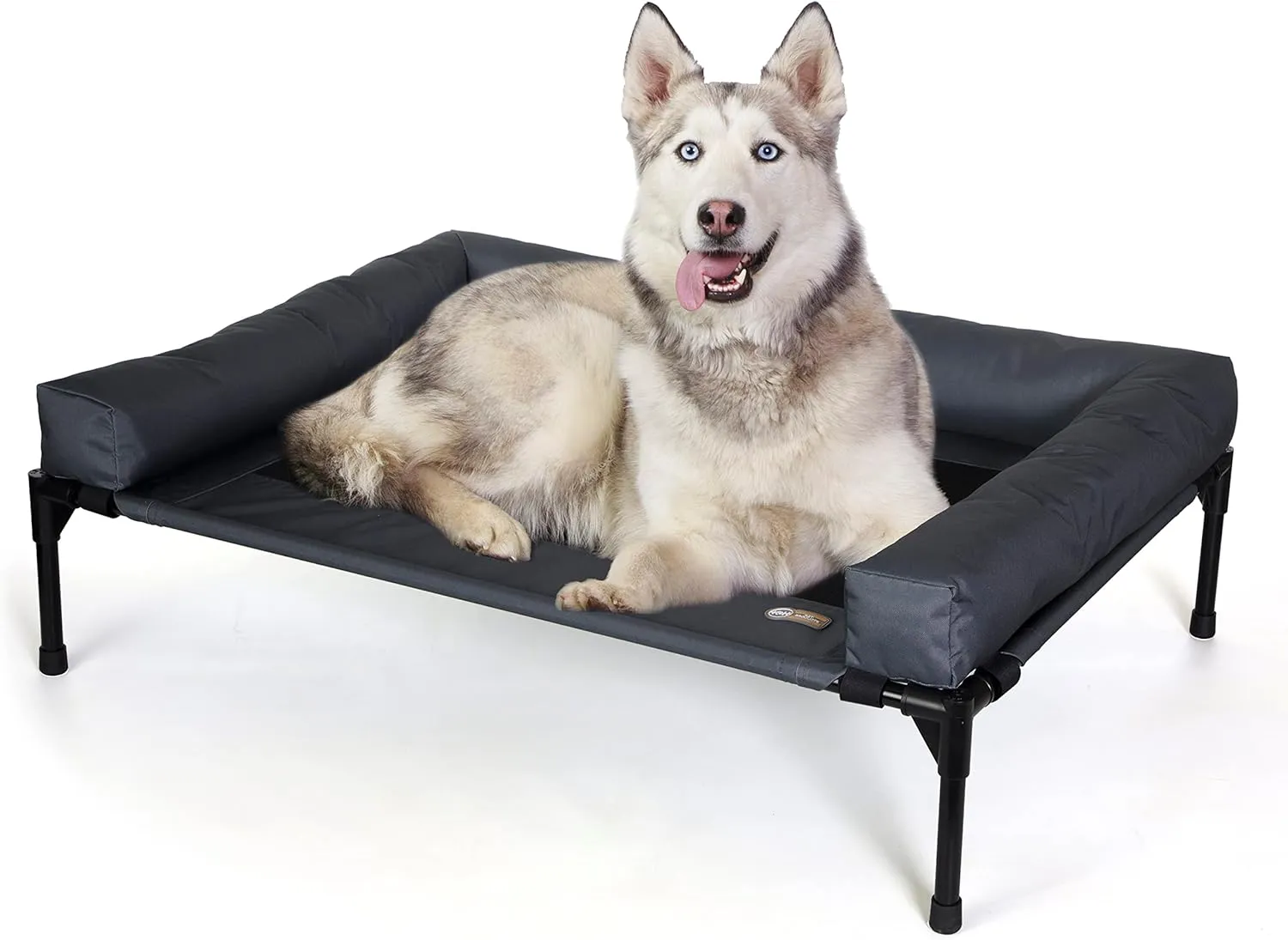 K&H Pet Products Bolster Dog Cot, Cooling Indoor Outdoor Elevated Cot Hammock Dog Bed with Removable Washable Bolsters, Washable Mesh Cover, Raised Metal Frame - Large 42 X 30in Charcoal
