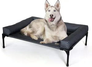 K&H Pet Products Bolster Dog Cot, Cooling Indoor Outdoor Elevated Cot Hammock Dog Bed with Removable Washable Bolsters, Washable Mesh Cover, Raised Metal Frame - Large 42 X 30in Charcoal