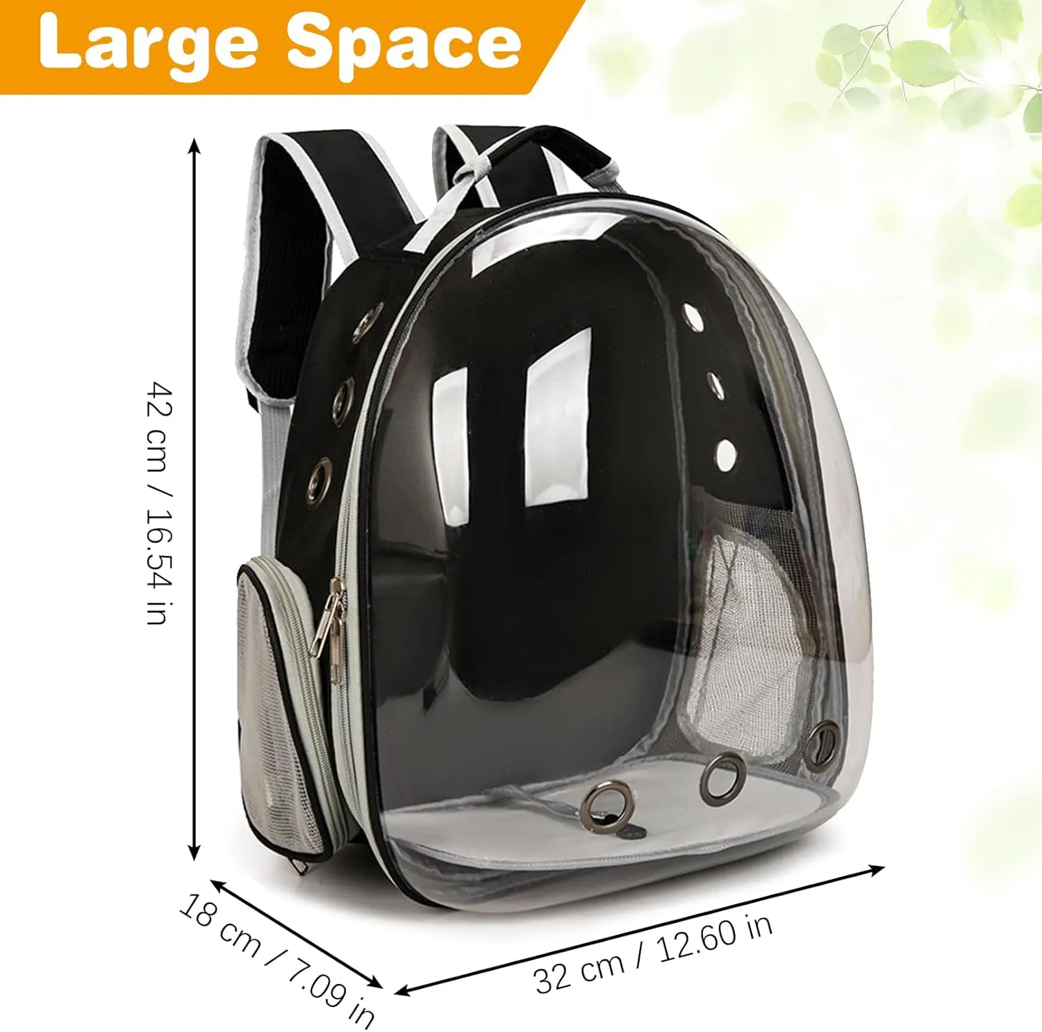 kathson Bearded Dragon Carrier with Harness and Leash Set, Large Reptile Travel Carrier Portable Lizard Backpack Clear Small Animals Carrying Bag for Gecko Hamster Rabbit Hedgehog Kitten (Black)