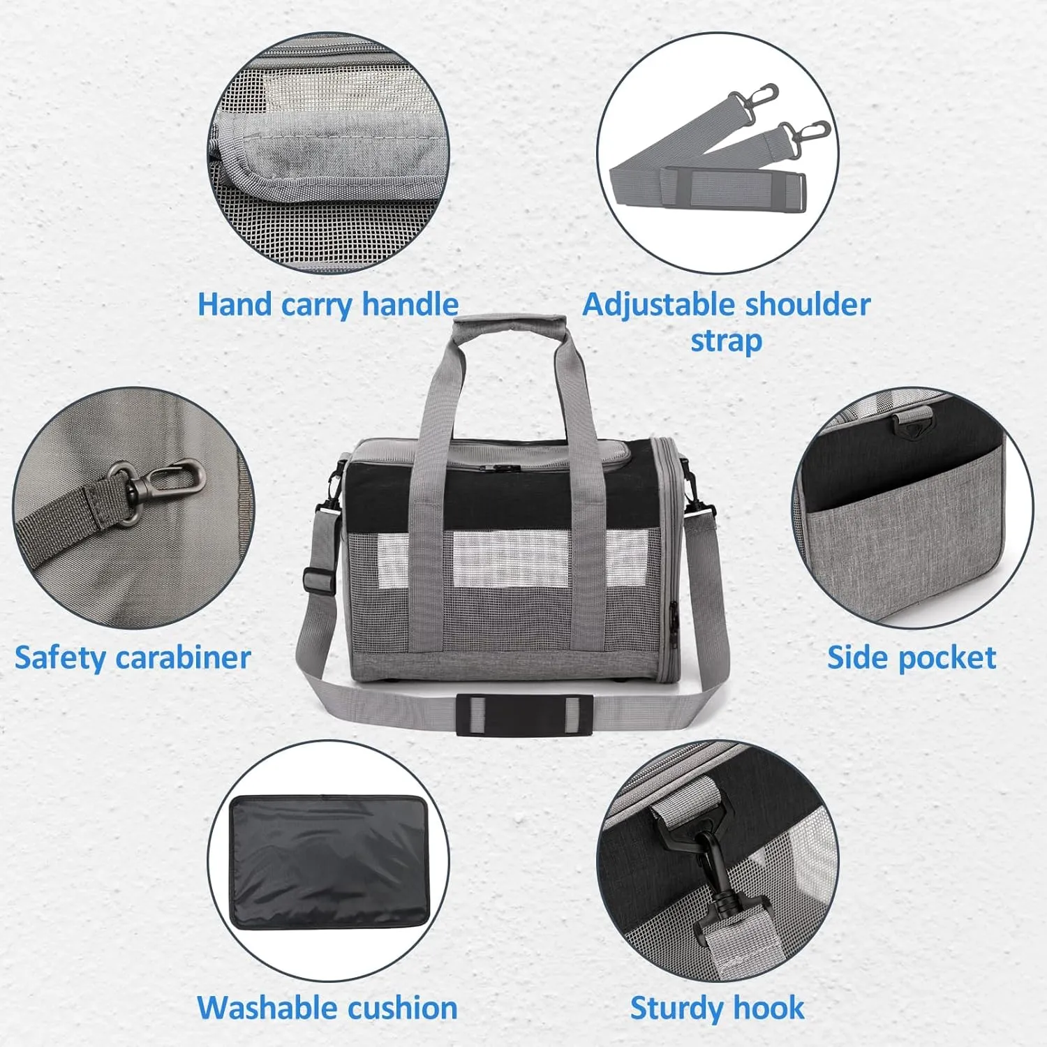 kathson Small Animal Carrier Bag, Guinea Pig Rabbit Travel Carrier Breathable Mesh Window Pet Portable Hand Bag for Hamster Bird Bunny Bearded Dragon Kitty and Etc (Grey with Black)
