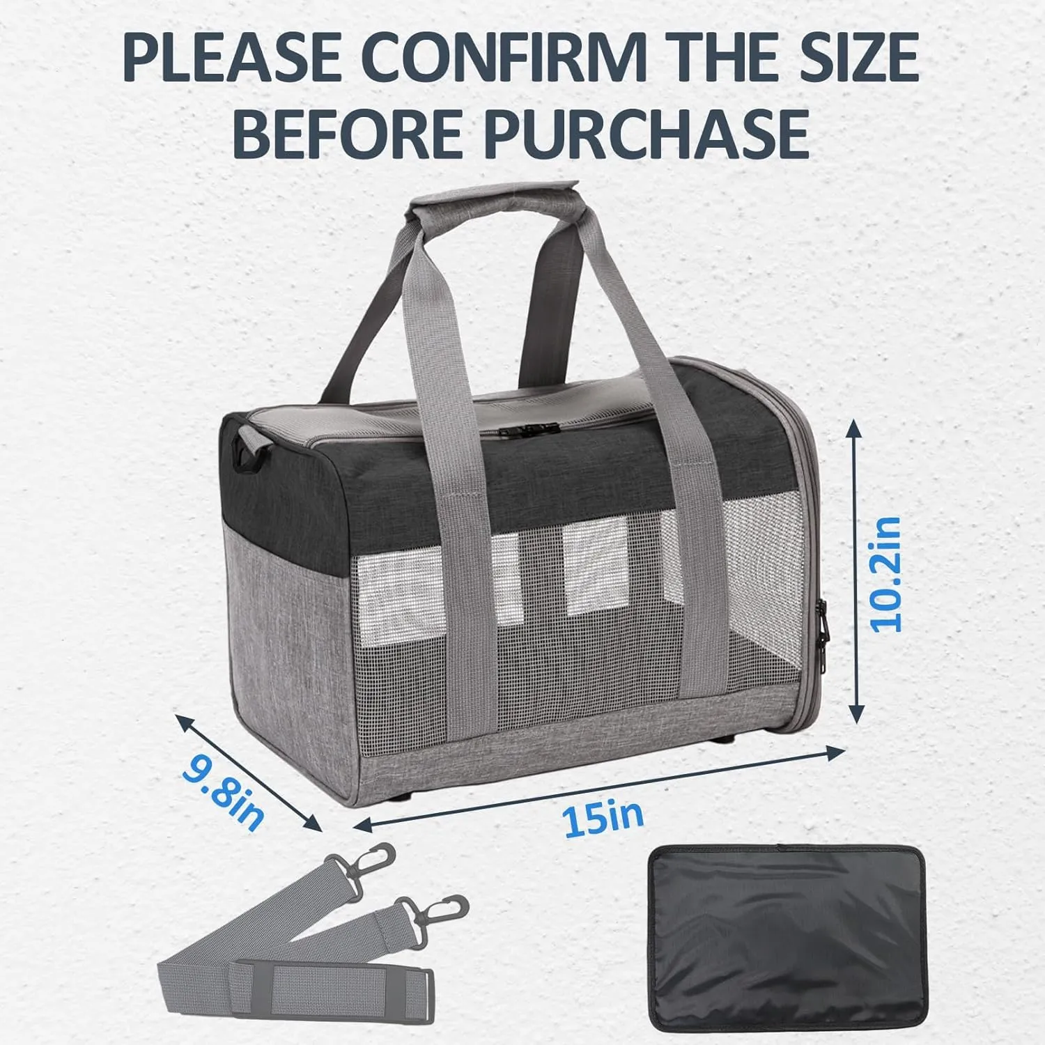 kathson Small Animal Carrier Bag, Guinea Pig Rabbit Travel Carrier Breathable Mesh Window Pet Portable Hand Bag for Hamster Bird Bunny Bearded Dragon Kitty and Etc (Grey with Black)