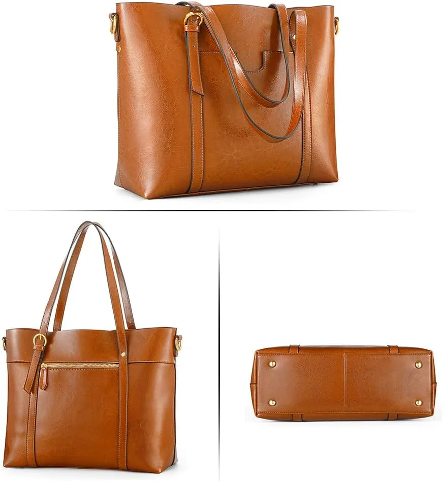 Kattee Genuine Leather Women Tote Bag Soft Handbags Vintage Shoulder Purses Fashion Top Handle Bag Large Capacity