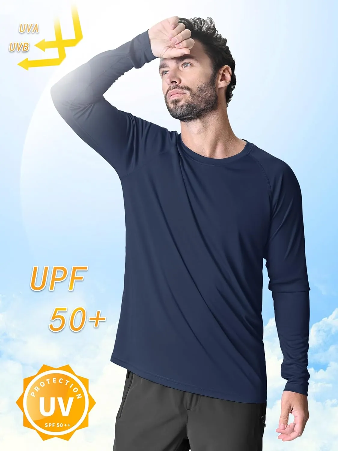 KEFITEVD Men's UV Sun Protection UPF 50  Shirts Long Sleeve Rash Guard Workout Quick Dry Shirt for Hiking Fishing Swimming