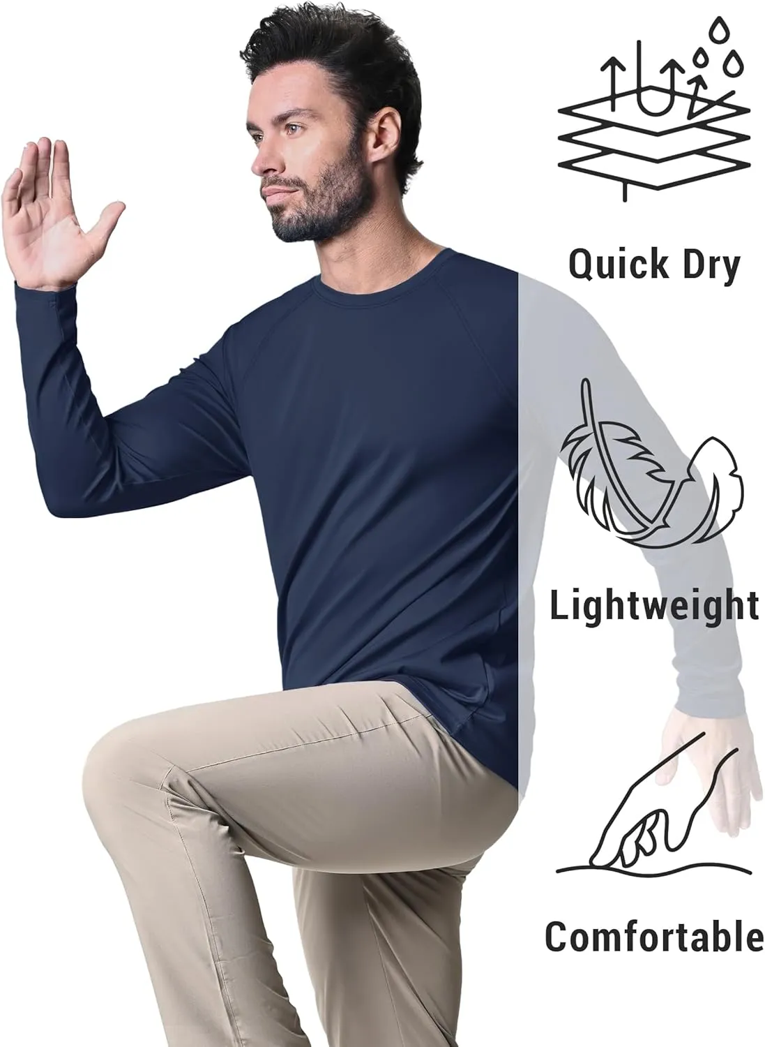 KEFITEVD Men's UV Sun Protection UPF 50  Shirts Long Sleeve Rash Guard Workout Quick Dry Shirt for Hiking Fishing Swimming