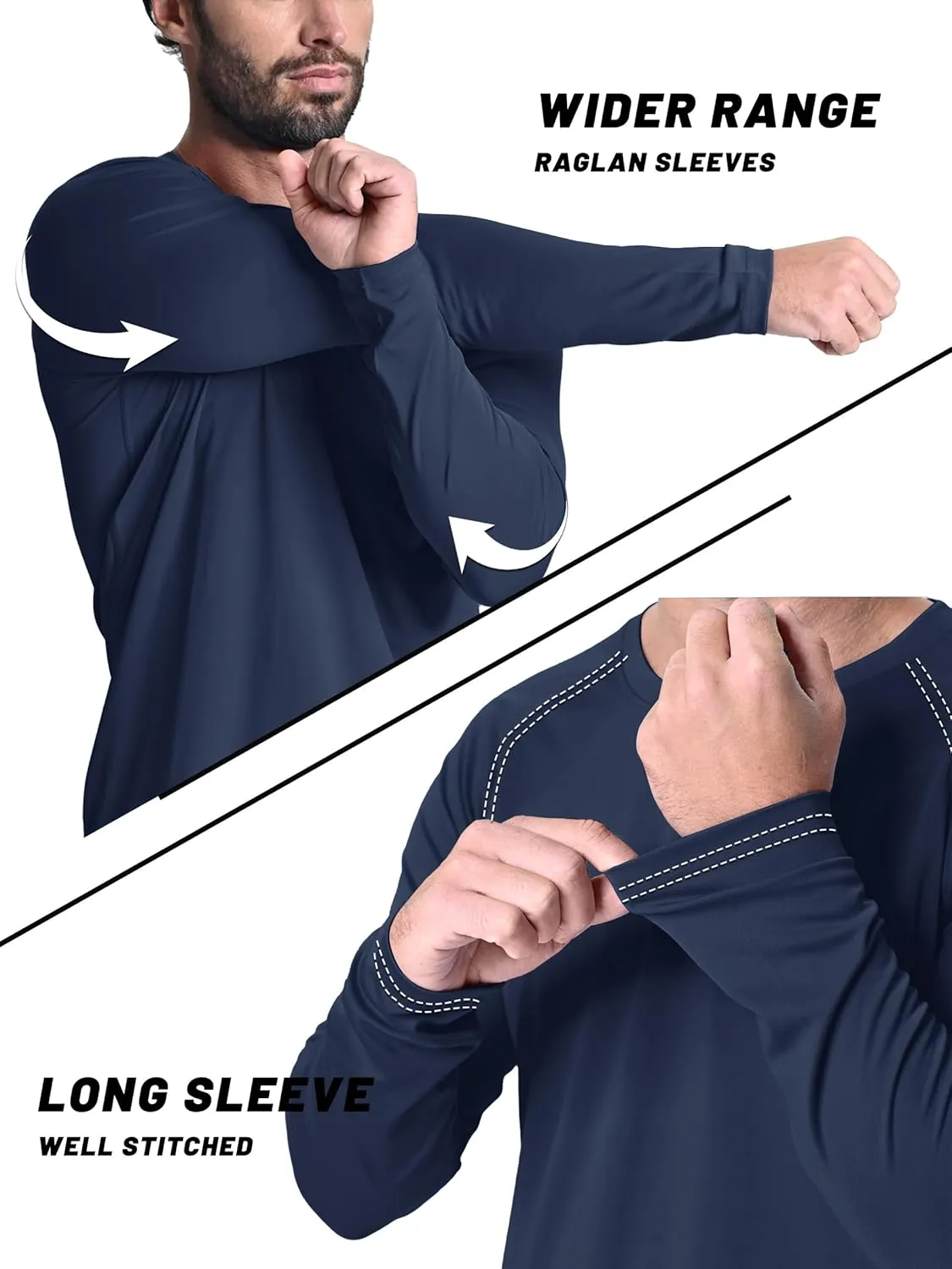 KEFITEVD Men's UV Sun Protection UPF 50  Shirts Long Sleeve Rash Guard Workout Quick Dry Shirt for Hiking Fishing Swimming