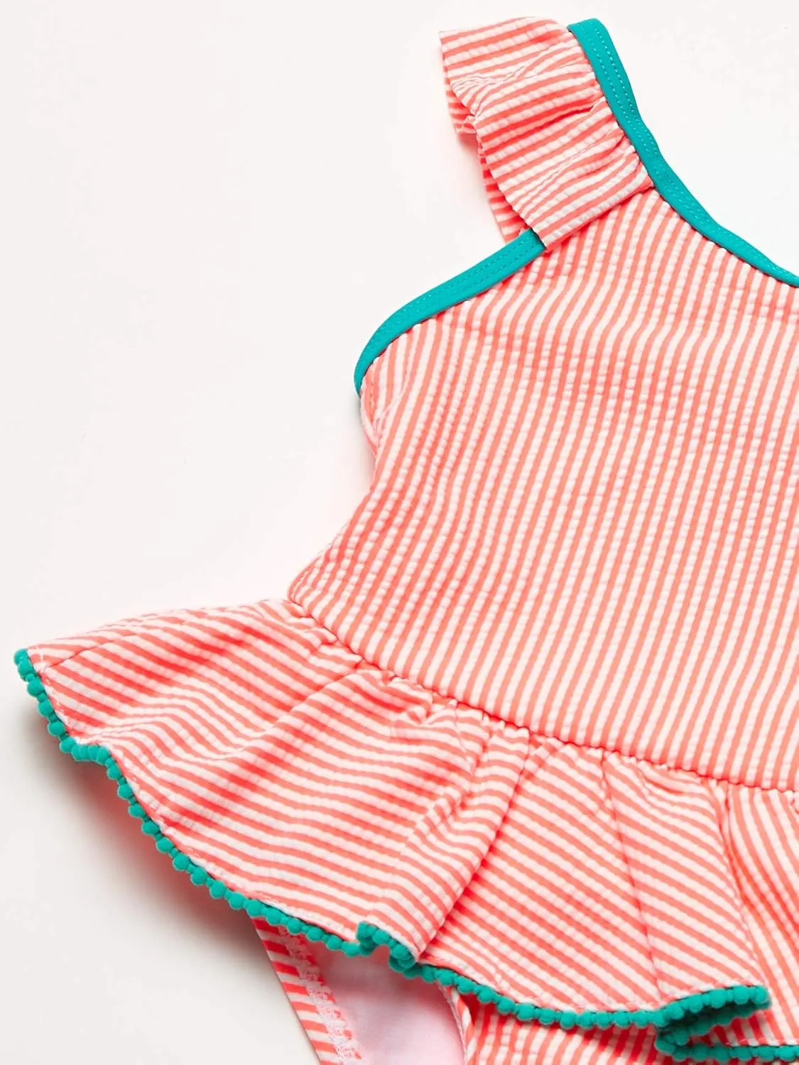 kensie Girls Seersucker Stripe Ruffle Trim One-Piece Swimsuit