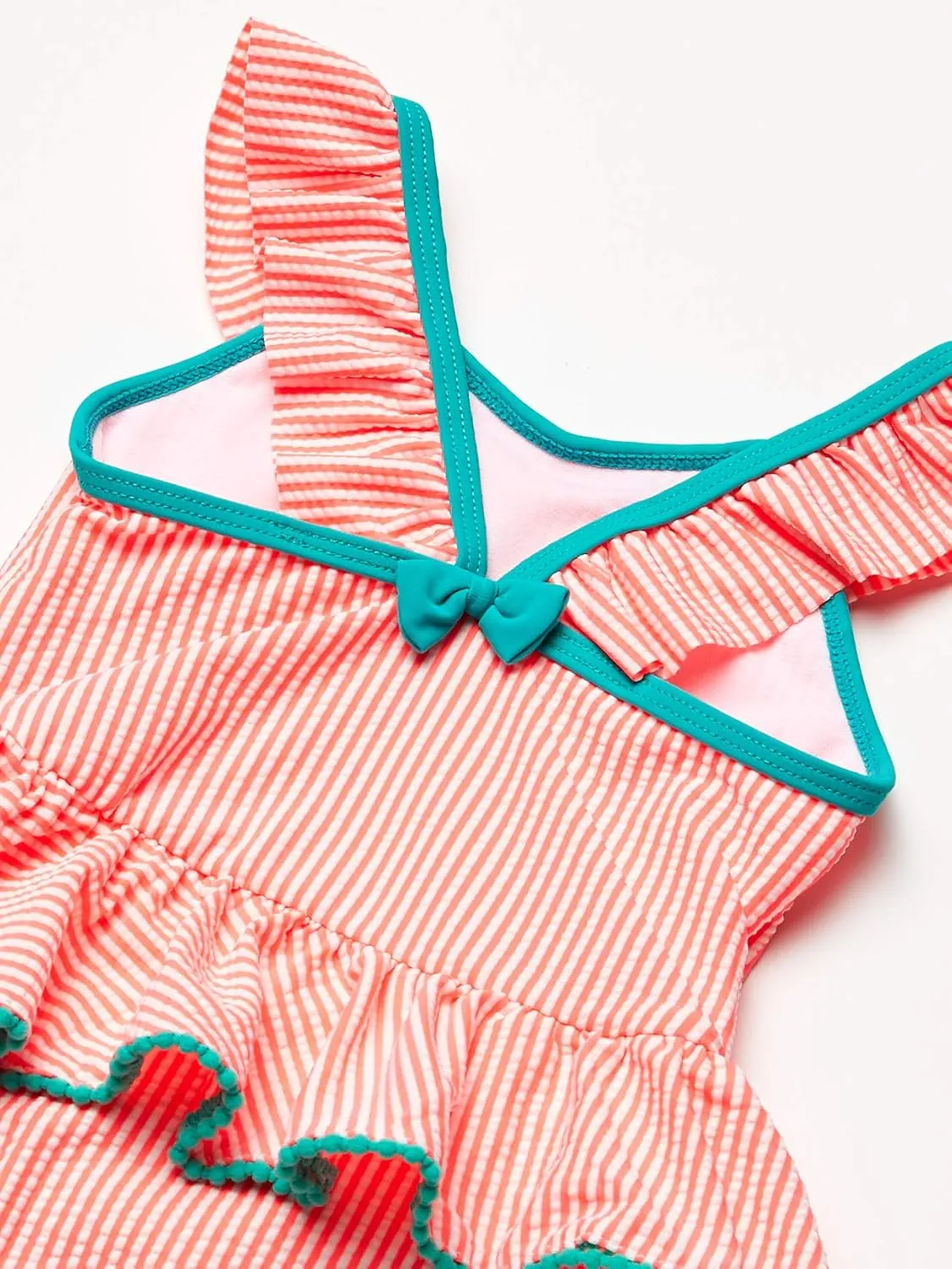 kensie Girls Seersucker Stripe Ruffle Trim One-Piece Swimsuit