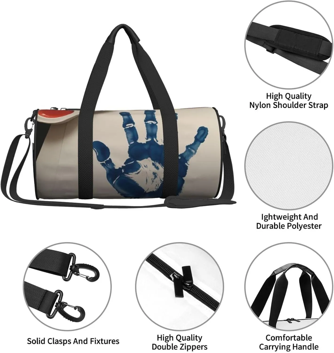 Kids Hand Print Printed Travel Bag,Round Personal Item Storage bag,Foldie Duffel Bag for Traveling Vacation,Fitness,Sports