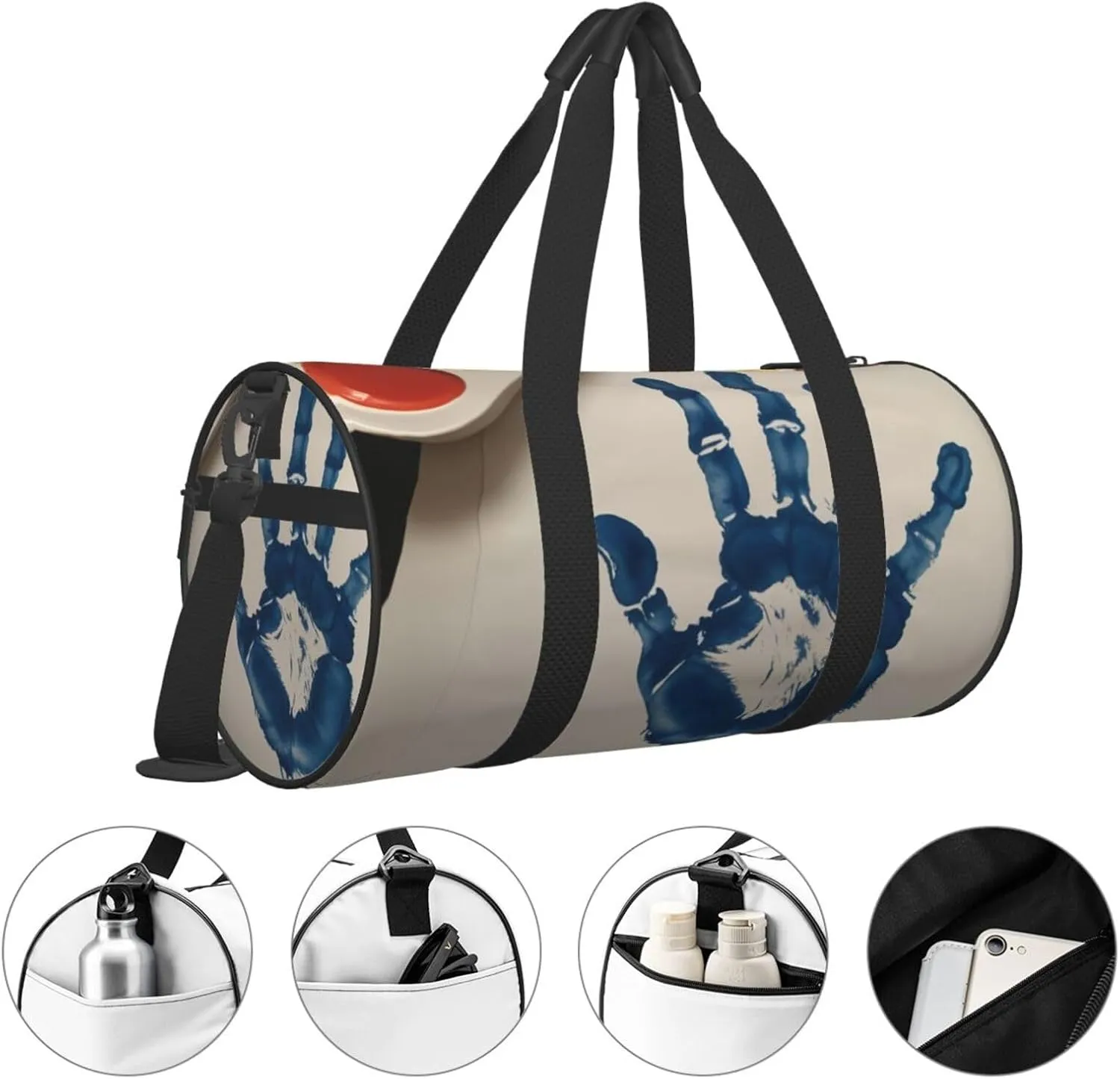 Kids Hand Print Printed Travel Bag,Round Personal Item Storage bag,Foldie Duffel Bag for Traveling Vacation,Fitness,Sports