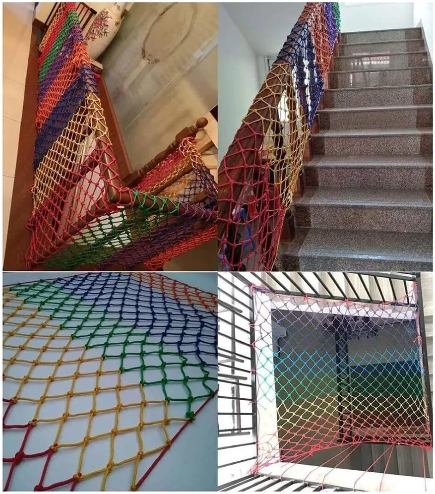 Kids Safety Netting Outdoor Climbing Net,Balcony Stairs Garden Protection Net Nylon Rope Net,Outdoor Rainbow Protective Net Cargo Rope Truck Trailer Netting(Size:2X10M(7X33FT))