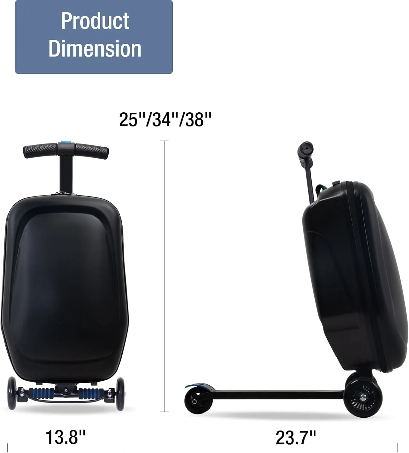 Kids Scooter Luggage, 2- in- 1 Folding Carry On Hardshell Ride On Scooter Suitcase Multifunctional Ride On for Boys & Girls Ages 4-15 | Lightweight Travel Suitcase for Airplane, Check-In