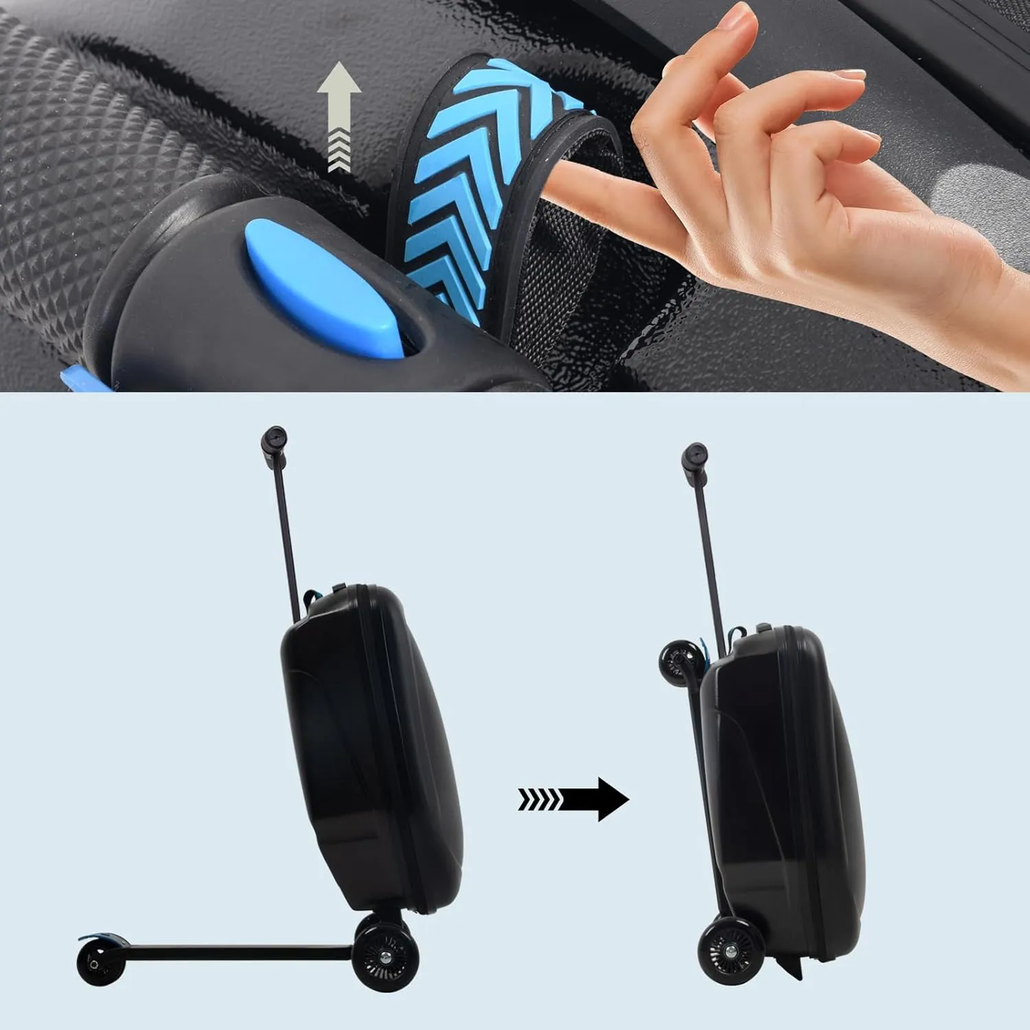 Kids Scooter Luggage, 2- in- 1 Folding Carry On Hardshell Ride On Scooter Suitcase Multifunctional Ride On for Boys & Girls Ages 4-15 | Lightweight Travel Suitcase for Airplane, Check-In