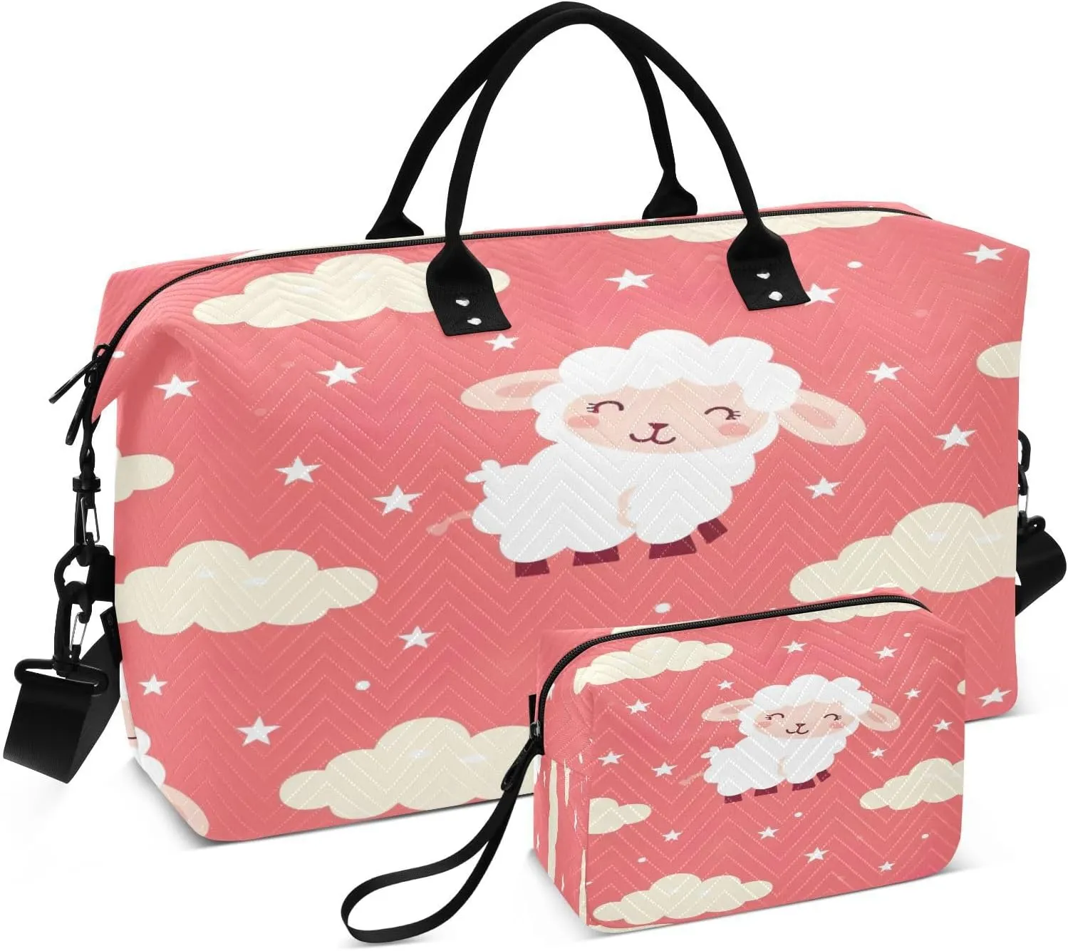 Kigai Cute Sheep Foldable Travel Duffel Bags,Sports Duffel Bags for Men Women,Weekender Overnight Bag Gym Tote Bag with Toiletry Bag