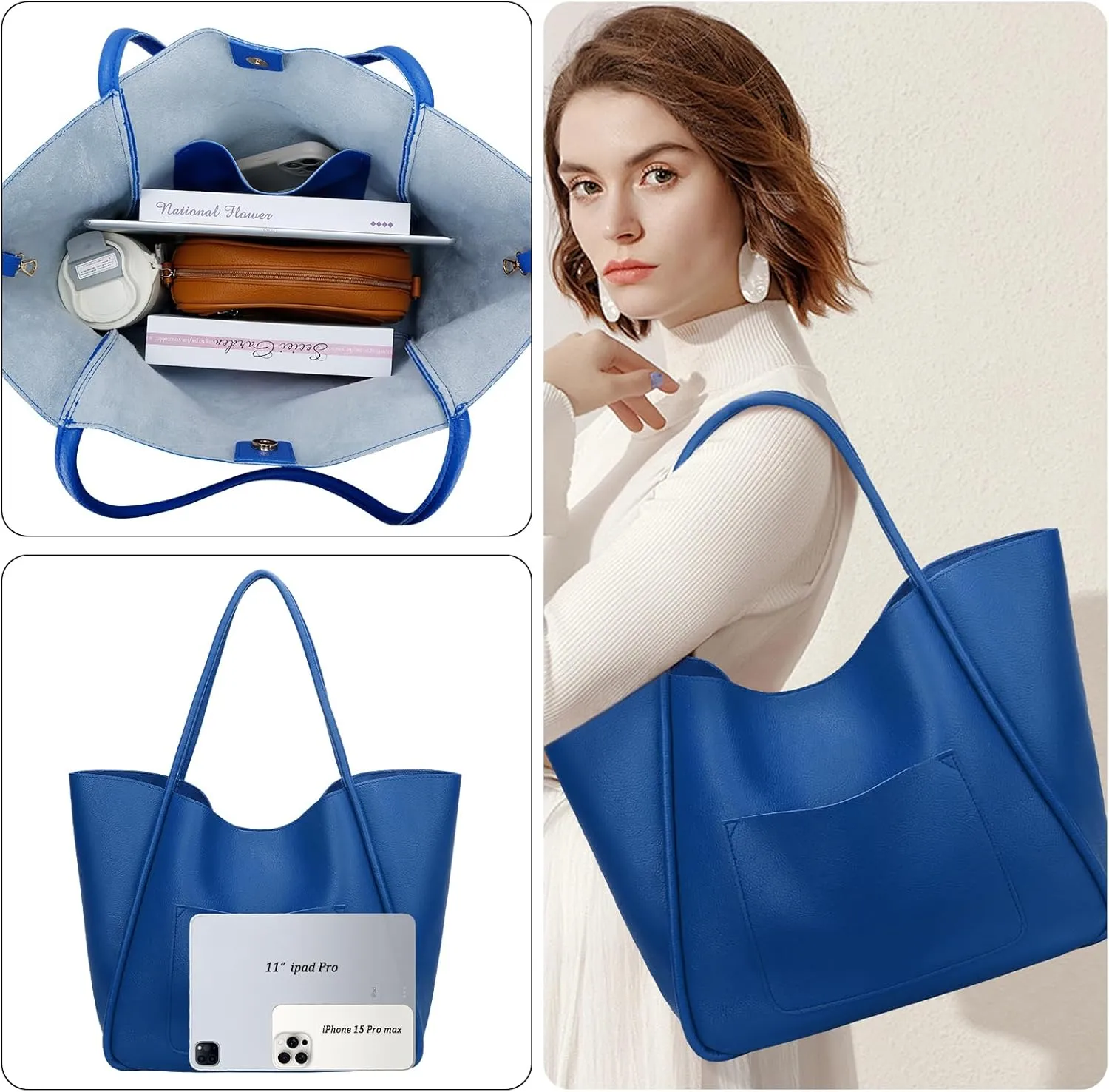 KKXIU Tote Bag for Women Vegan Leather Shoulder Purse Large Capacity Travel Bag
