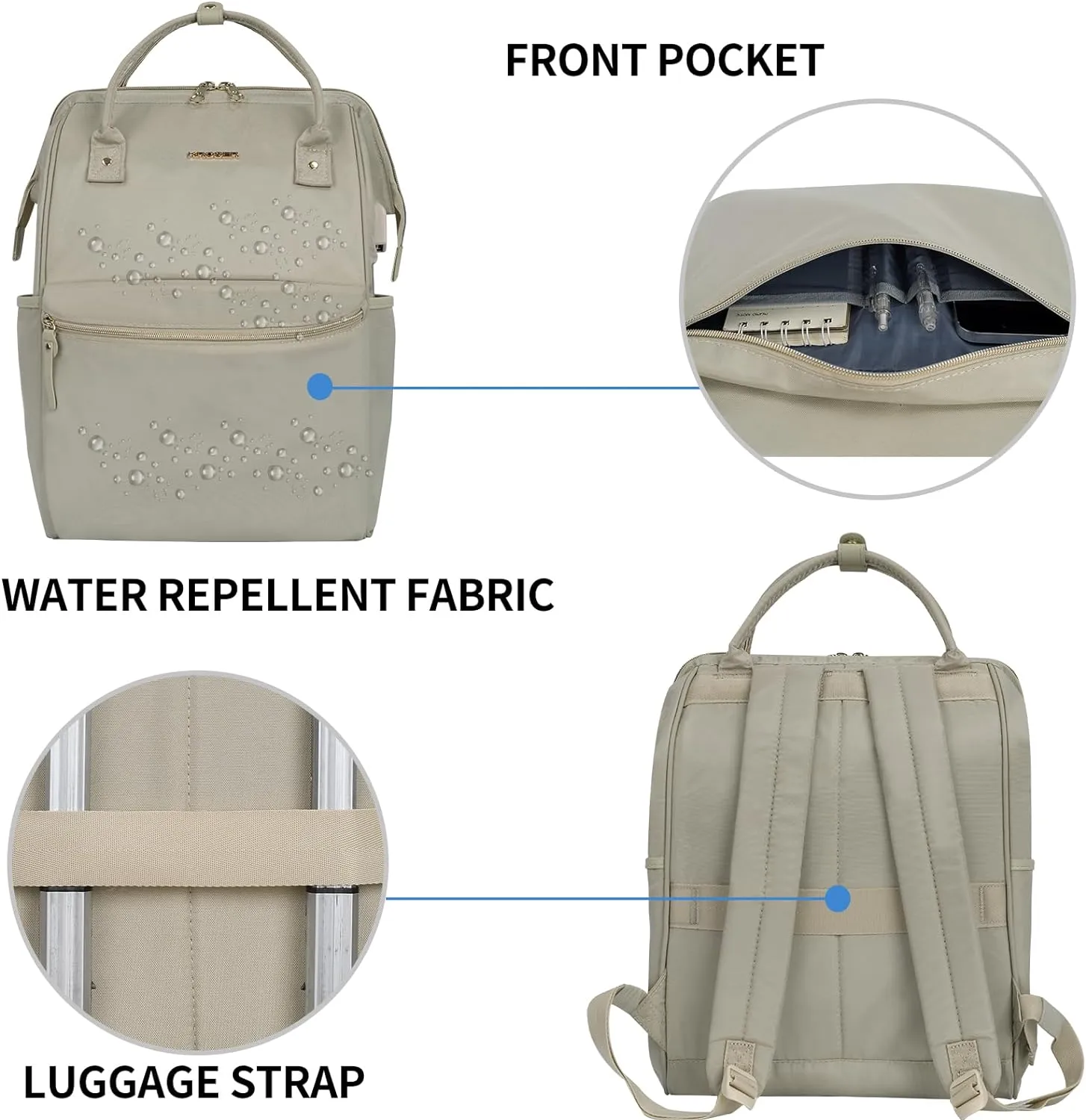 KROSER Laptop Backpack 17" Stylish Backpack Water Repellent College Casual Daypack with USB Port Travel Business Work Bag for Men/Women Light khaki