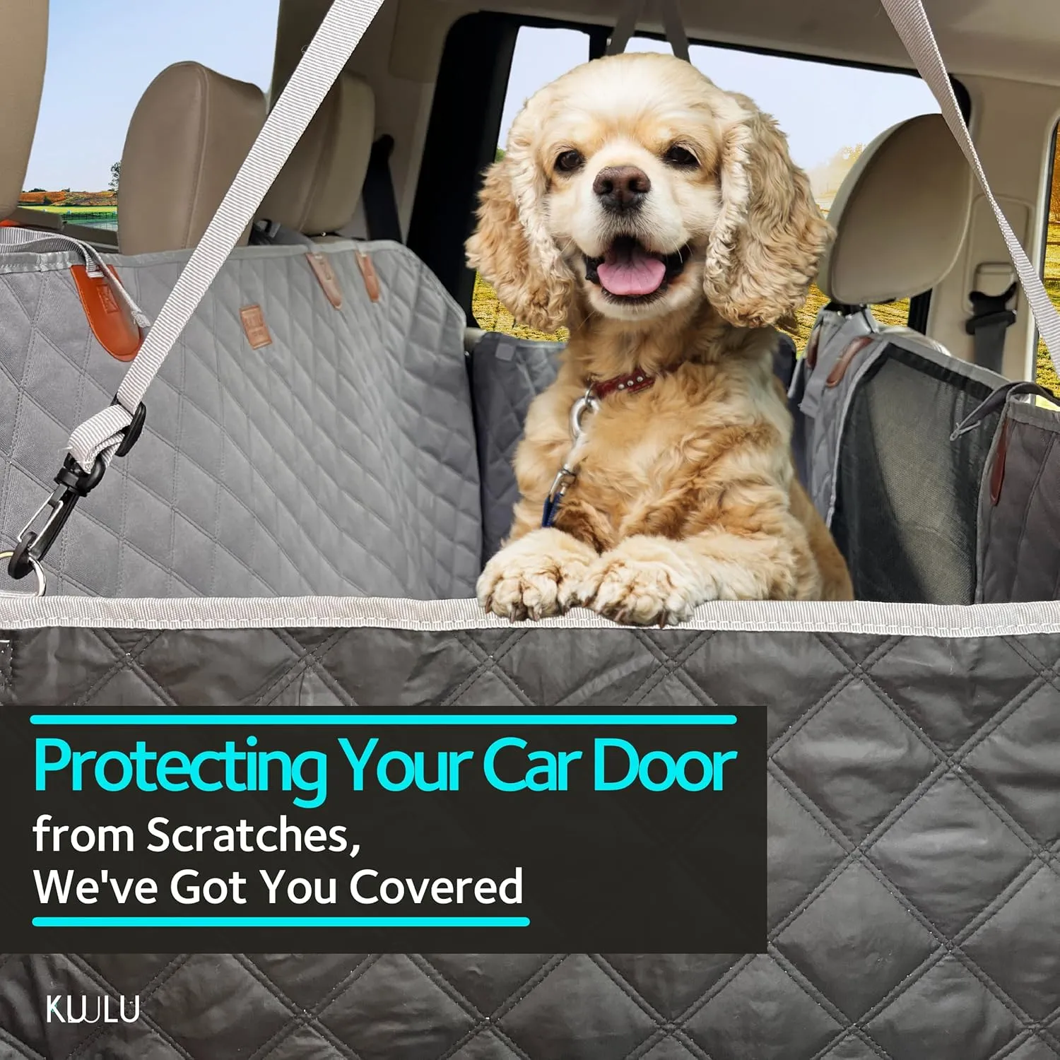 KULULU Truck Size Dog Car Seat Cover, 100% Waterproof with Mesh Window, Scratchproof, Grey, X-Large (60" W x 64" L)
